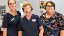 Barbara Carroll (centre) has reached an amazing 63 years of service recently. She has spent 43 years of those being with the Western NSW Local Health District. Image Credit: Western NSW Local Health District Facebook Page.