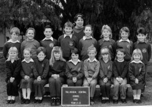 Do you recognise any of these faces? The class of Years Two and Three at Tullibigeal Central School in 1989 included (Back row) Ken Newham, Anna Trotz, Robert Wilson, Rebecca Glasgow, Ebony Ford, Laura Browne, Chris Imrie and Cheryl Ireland; and (front row) Lisa Brewer, Loretta Campbell, Donna Ireland, Ebony Bendall, Kristy Loftus, Ben Johnson, Michelle Ryan, James King and Loren Haworth. Elaine Ford (far back) was the teacher. Image Credit: West Wyalong and Beyond Facebook Page.