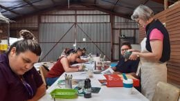 Condobolin District Landcare will be hosting a Water and Birds Art Exhibition in April, and the Condobolin SHINE Women group will be one of the featured artists. Renowned local artist Karen Tooth has been conducting workshops with the SHINE Women group at Western Plains Regional Development every Thursday. Image Credits: Lachlan Arts Council Facebook Page.