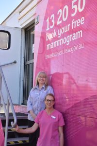 The Breastscreen NSW Van will be in Condobolin until 12 May. It will be located at the Brenshaw Medical Centre Car Park (3 Melrose Street, Condobolin). To book a mammogram with BreastScreen NSW, call 13 20 50. Janine Carney and Karen Ross are helping to provide services while the Van is in town. Image Credit: Melissa Blewitt.