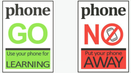 Every classroom at Condobolin High School will have a double sided poster with “Phone Go” or “Phone No”. Images Contributed