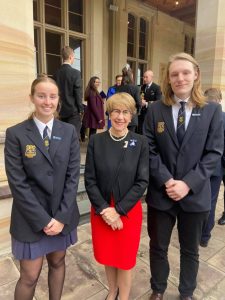 Condobolin High School Captains Caitlin Keen (left) and Darcy Hope (right) met with Her Excellency, The Honourable Margaret Beasley AO, on a Lachlan Access Program Leadership Excursion in early June. Image Credit: Lachlan Access Program Facebook Page.