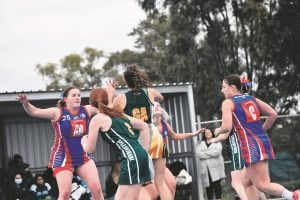 Two members of the A Grade team mid-game at the Preliminary Finals. Image Credits: The Mighty Tullibigeal Grasshoppers.