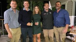 Bart Anderson (far left), Jake Worland (second from far right) and Richard McFardyen (far right) with Will Colless and Krystal Fyfe, who both received Mugs to thank them for the time and effort they put into the Men’s and Women’s Team’s for Coaching 2021 Season. Image Credit: Condobolin Rugby Union Facebook Page.