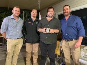 Bart Anderson, Jake Worland and Richard McFadyen (far right) with Michel (Pic) Fyfe who was named Club Person of the Year. Image Credit: Condobolin Rugby Union Facebook Page.