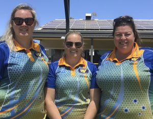 Felicity Saunders (S), Zena Jones and Mel Rees were the Runners Up in the 2021 Club Championship Triples. Image Credit: Pauleen Dimos.
