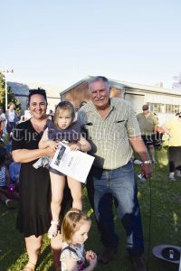 Councillor Dennis Brady with Kobi and Hattie Fyfe (who collected on behalf of Michael Fyfe) who won a $50 voucher, donated by Foodworks Condobolin.