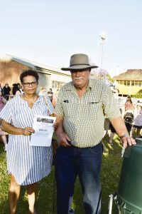 Councillor Dennis Brady with Marlene Coe (who collected on behalf of Yawarra) who won a $50 voucher, donated by Foodworks Condobolin.