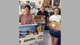 Archie Ryan (Left) and Molly Ticehurst (Right) with Condobolin St Vincent de Paul Branch President Jeffery Grogan (Centre)