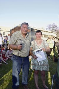 Councillor Dennis Brady with Roseanne Baxter who won a $50 voucher, donated by Foodworks Condobolin.