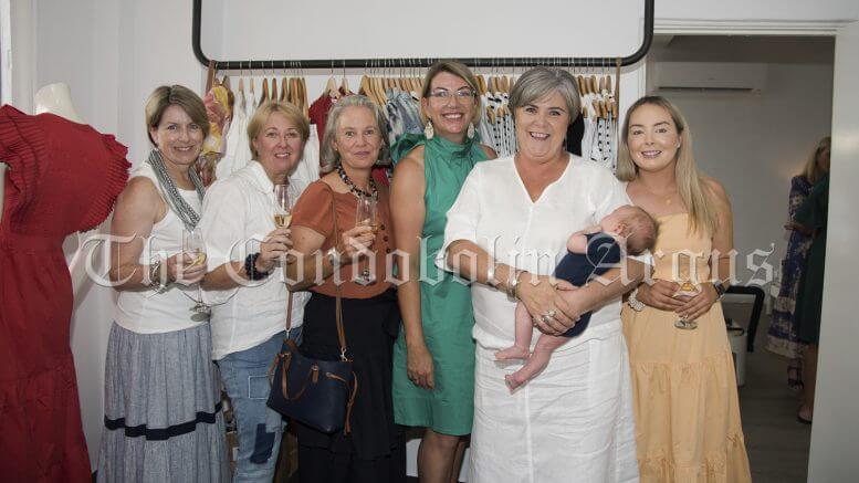 Janine Slade, Cath Cooper, Trini Coupland, Jenny Laing, Annie Ryan holding Freddie Wynn and Laura Malcolm had a great time at the Launch Party. Image Credit: Kathy Parnaby.