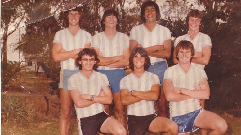 Condobolin RSL 1979 – Position Fifth. From Back: Jimmy Keeley, George Dimos, Dean Newman and Phil Harding; together with (front) Peter Piercy, David Taylor, and Alan Staines. Absent was Col Hope. Image supplied by Peter Piercy.