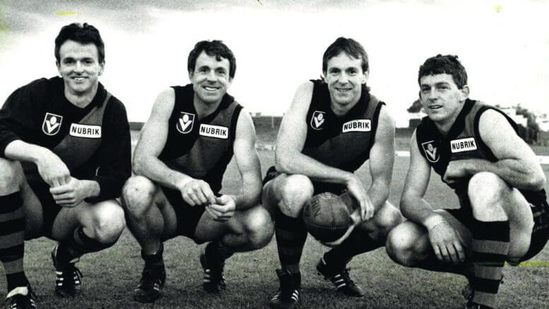 Anthony, Terry, Neale and Chris Daniher during their playing days. Image Credit: VFL Footy in the 1980s Facebook Page/www.nswfootballhistory.com.au