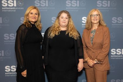 Violet Roumeliotis SSI CEO (left) and Voula Messimeri, SSI Chair (right) with Nicole Beaver at the Settlement Services International (SSI) ‘Innovate’ Reconciliation Action Plan (RAP) launch event in Sydney on Wednesday, 23 February. Image Contributed.