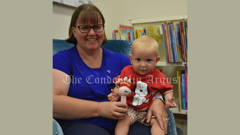 Condobolin Library Assistant Abby Grimshaw and Maximus Haworth enjoyed Rhyme Time on Wednesday, 16 March. Participants sang The Balloon Song, the ABC Song, and Incy Wincy Spider and a number of other rhymes and songs on the day. Image Credit: Melissa Blewitt.