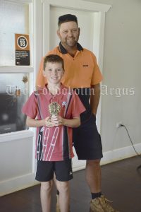  Baden Riley took the most wickets for Gilgais. He is pictured with Gilgais Coach Jack Taylor. Image Credit: Melissa Blewitt.