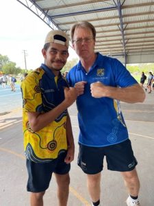 Mr Steven Maier and Kaiden Atkinson were named Most Valuable Players in the first round of the Condo Cup, where teachers and Year 12 students faced off in a game of basketball. Image Credit: Condobolin High School Facebook Page.