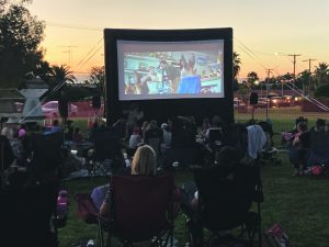 After dinner, everyone settled down with a snack and a drink to watch Peter Rabbit 2 on the big screen by the lake.
