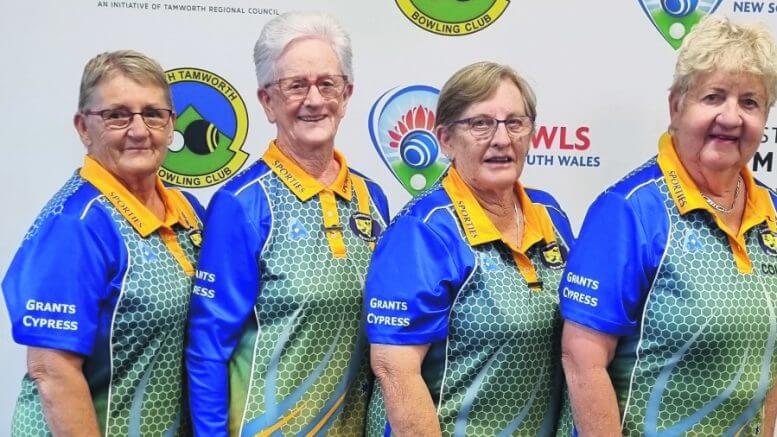 Pauleen Dimos, Pam Nicholl, Judy Johson and Colleen Helyar, Senior Fours Region 10 Finalists, travelled to compete at Tamworth. Image contributed