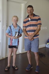 Rachel Grimmond was named  Under 12s Most Consistent Girl. She is pictured with Warwick Laing. Image Credit: Melissa Blewitt.