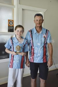 Best Fielder (decided by points) for Waratahs was Sophia Stuckey. She is pictured with Waratahs Coach Craig Venables. Image Credit: Melissa Blewitt.