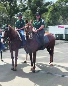 Jake Tomlinson (Left) and Jorja Rusten (Right) on their horses, ready to participate at the Sydney Royal Easter Show.