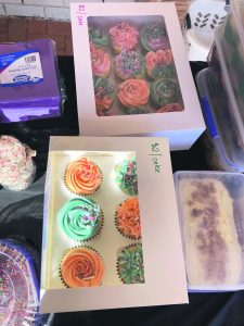 These beautifully packaged and decorated cupcakes were a big hit at the stalls.