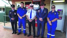 Sergeant Darryl Greig RAAF, Paramedic Alfred Yap, Paramedic Alan Flavel, First Responder David Lewis, First Responder Libby Geppert during Anzac Day 2022. Image Credit: Contributed.