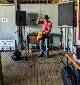 Adam Kerezsy thrilled the crowds at the Condo Live and Local event. Local talent performed at the Condobolin Community Centre, The Imperial Hotel and The Red Cattle Dog Saloon from 11am to 9pm. Image Credit: Lachlan Shire Council.