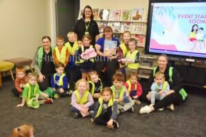 Library Assistant Abby Grimshaw read ‘Family Tree’ during National Simultaneous Storytime on 25 May. Librarian Debbie Kelly was also an organiser of the event. Lachlan Children Services had a great time listening to the story and looking at the book. Image Credit: Melissa Blewitt.