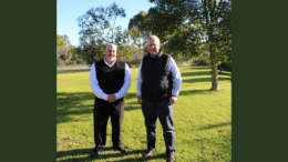 Federal Member for Parkes Mark Coulton (right) met with OneSchool Global Condobolin Campus Principal David McGregor to announce the funding to plant 12 trees at the school. Image Contributed.