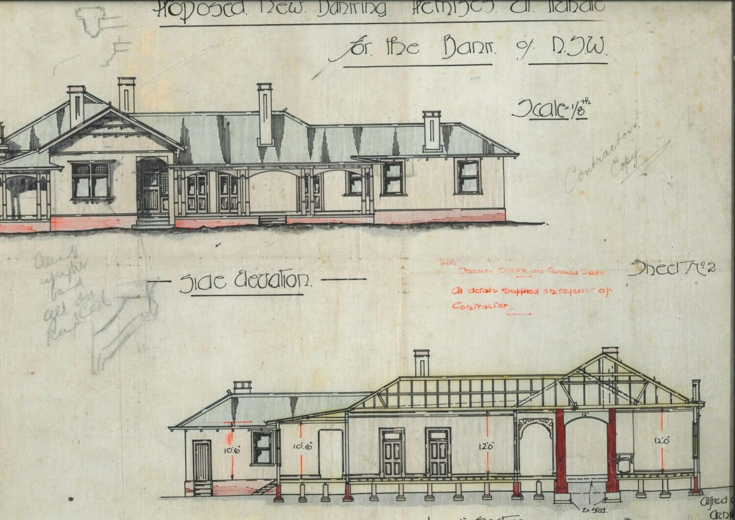 The Contractors copy of the architecture plans for the Bank of NSW.