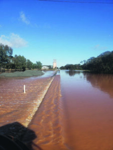 Derriwong rail crossing looking east and west towards the silos (taken from a tractor) on Monday, 14 November 2022. The Derriwong area had in excess of 100mm of rain during this storm event. Image Credit: Bruce Patton.