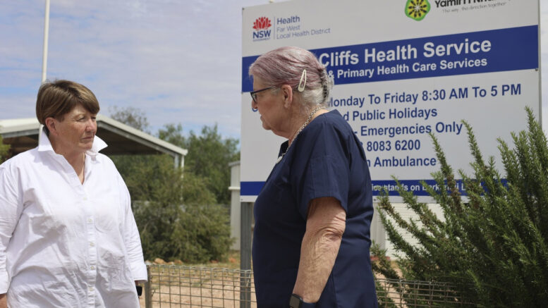 NSW Nationals Candidate for Barwon Annette Turner OAM met with a White Cliffs Health Service nurse recently. One Graduate Nurse will begin their careers in the towns of Lake Cargelligo and Ivanhoe. Image Contributed.