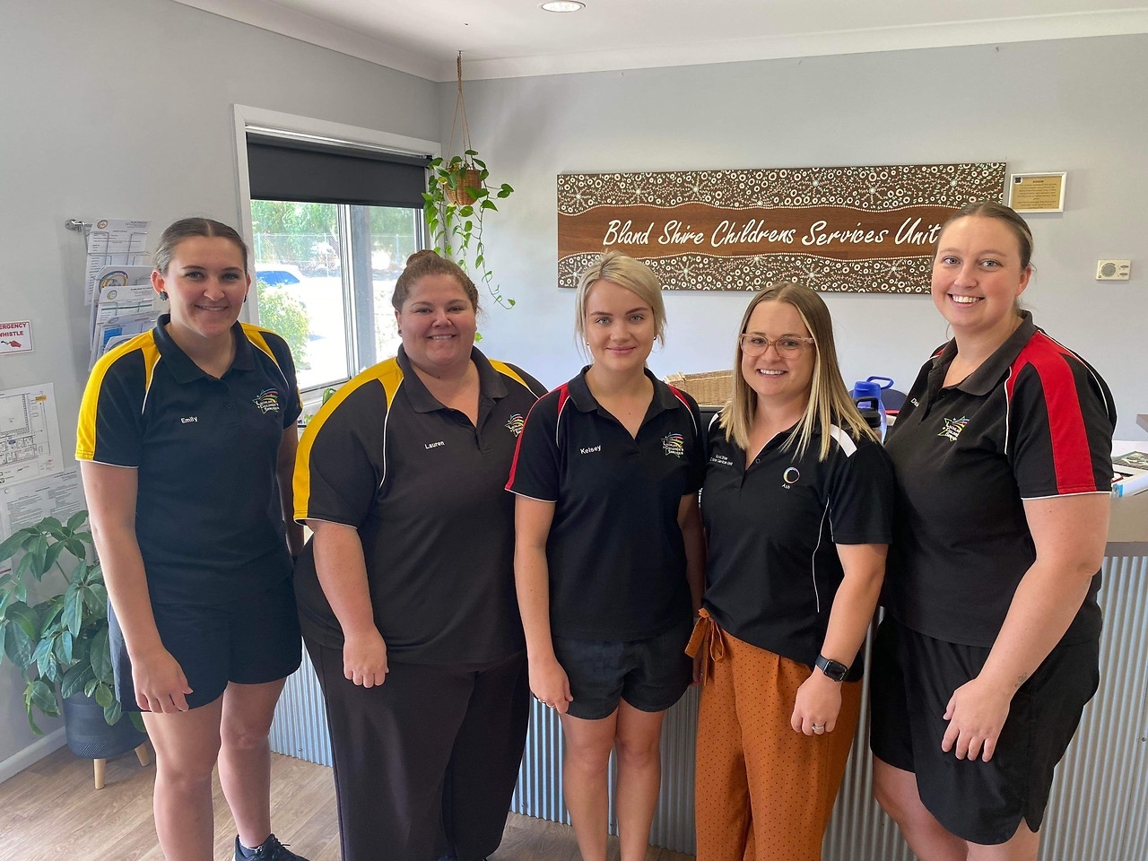 Emily Goodsell, Lauren Krause, Kelsey Ward and Dakota May with Educational Leader Ash Nicholson from the Bland Shire Children Services Unit at West Wyalong. Image Credit: Lachlan Children Services Facebook Page.