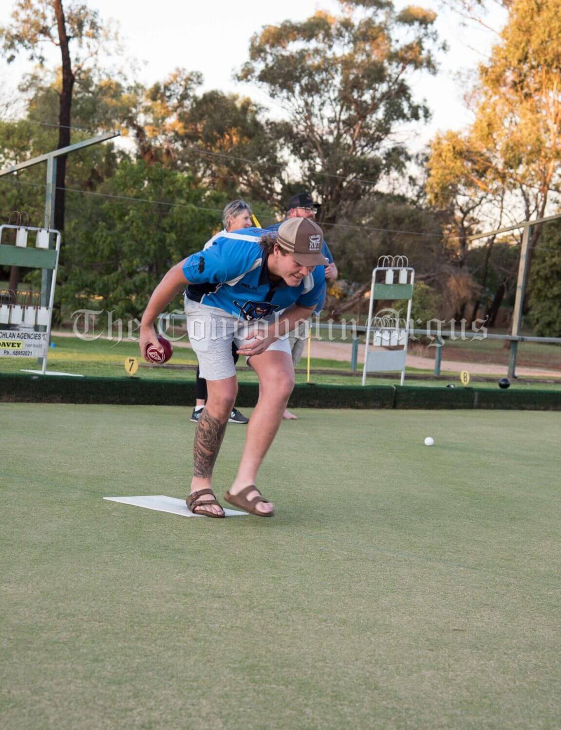 Phar Nicholson rolls one down during Business House Bowls. Image Credit: Kathy Parnaby.