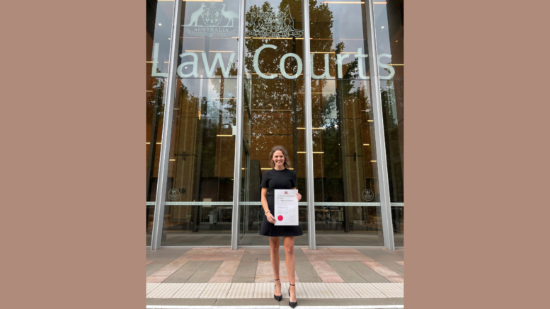 Sophie Broadley was admitted as a Lawyer to the NSW Supreme Court on Friday, 17 March 2023. Sophie is the daughter of Simon and Lisa Broadley of Orange, formerly of Condobolin, and the granddaughter of long-term Condobolin residents Jill and Tony Broadley. Image Contributed.