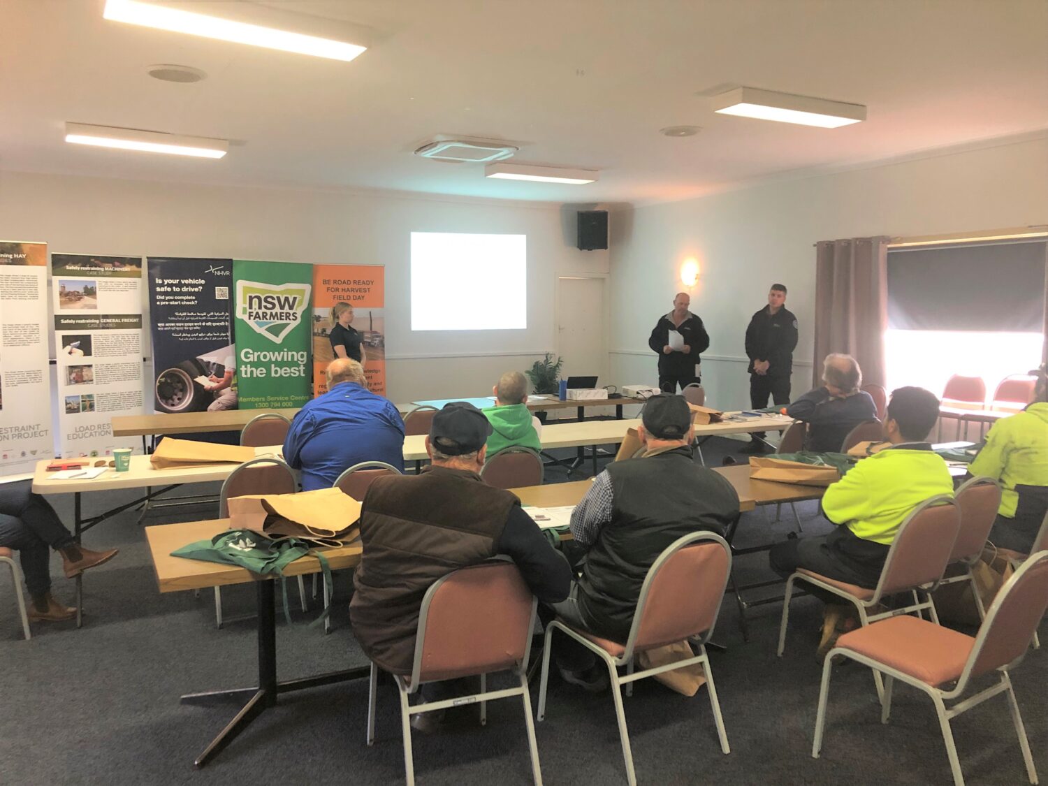 Farmers and contract harvesters attended a recent Be Road Ready for Harvest Satellite Event in Trundle. Other events were held at Derriwong, Bedgerabong and Parkes. Parkes, Forbes and Lachlan Shire Councils Road Safety and Injury Prevention Officer, Melanie Suitor, said anecdotal feedback from attendees was very positive. Image Credit: Melanie Suitor.